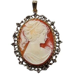 1960s Signed ART Arthur Pepper Cameo Pendant Gold/sliver Acents Lady Portrait